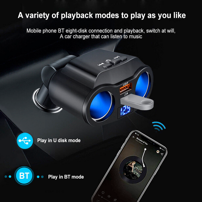 Car Lighter Adaptor with Dual USB Port: black, silver car cigarette-lighter power adapter/charger, modern style