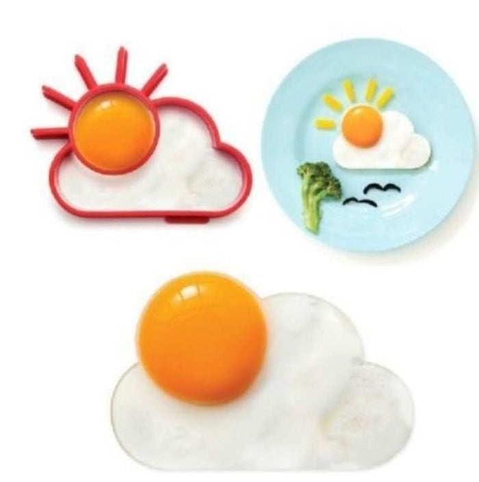Cartoon Character Egg and Pancake Shaper Set, 6 Piece Collection: red, orange sun and cloud, cartoon style