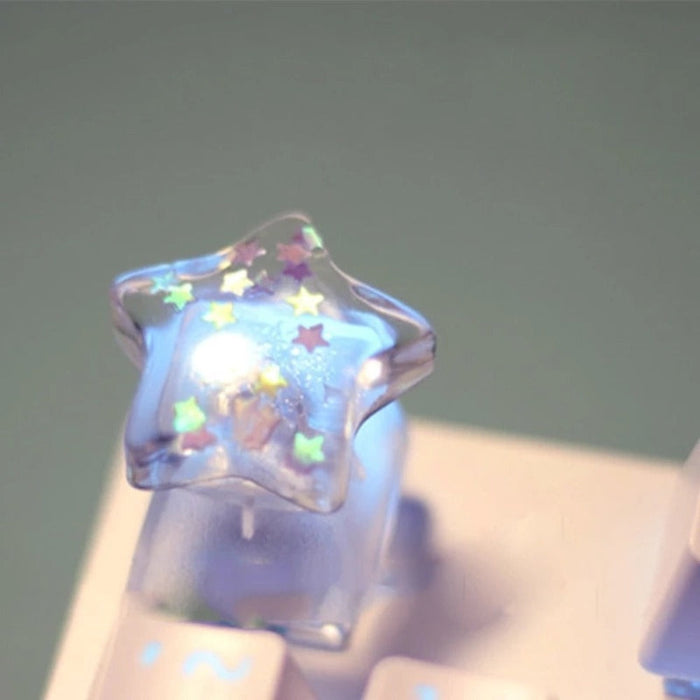 Cartoon Design Keycap Set: translucent blue-purple, clear star, kawaii style