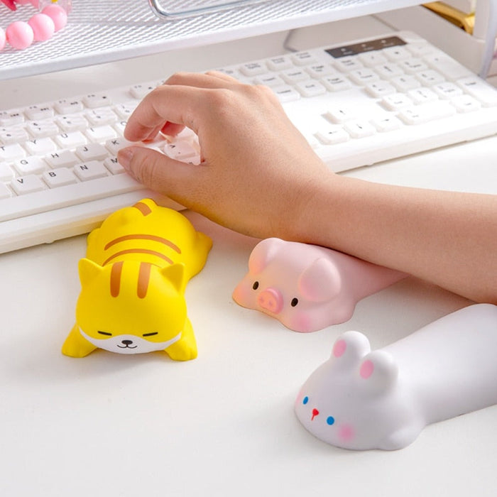 Cartoon Hand Support for Wrist Comfort: yellow, orange cartoon animals: tiger, pig, and bunny, kawaii cartoon style