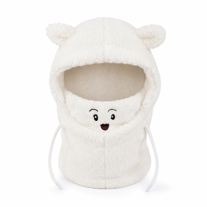 Cartoon Hat with Scarf Attachment for Cold Weather White