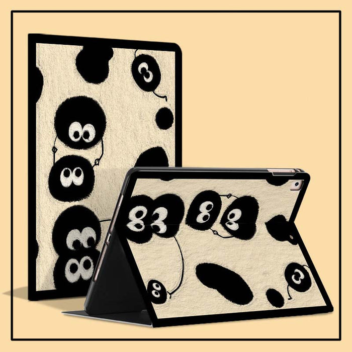 Cartoon iPad Cases with Smart Features: cream, black cartoon black blob characters with eyes, cartoon, playful, kawaii style