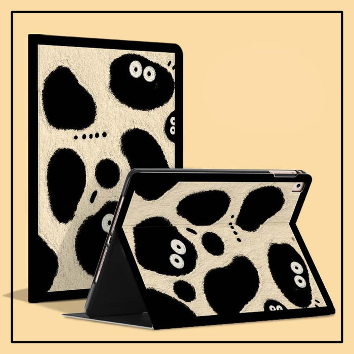 Cartoon iPad Cases with Smart Features: cream, black cartoon black blob characters with eyes, cartoon, playful, kawaii style
