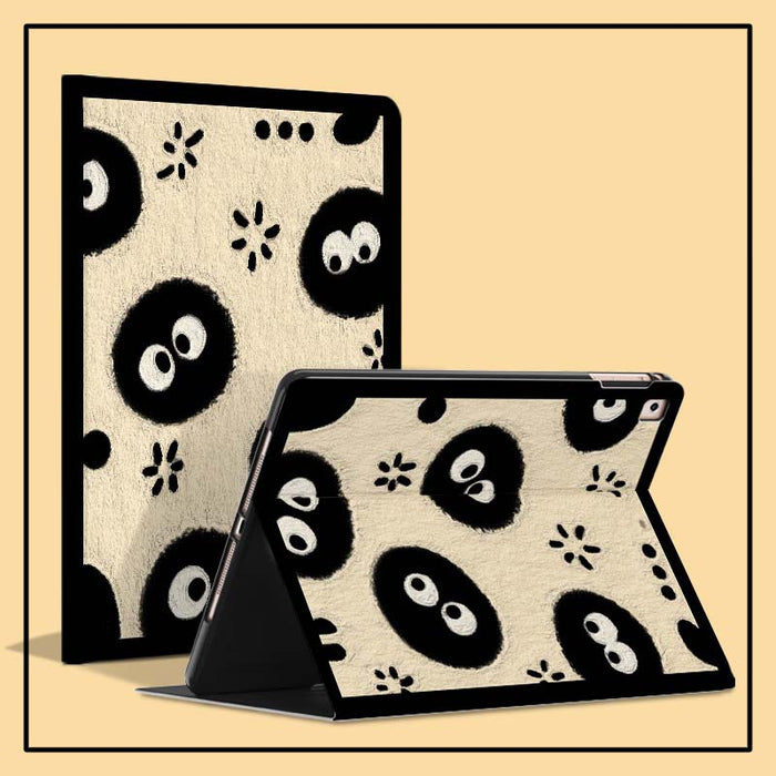 Cartoon iPad Cases with Smart Features: cream, black cartoon black blob characters with eyes, cartoon, playful, kawaii style