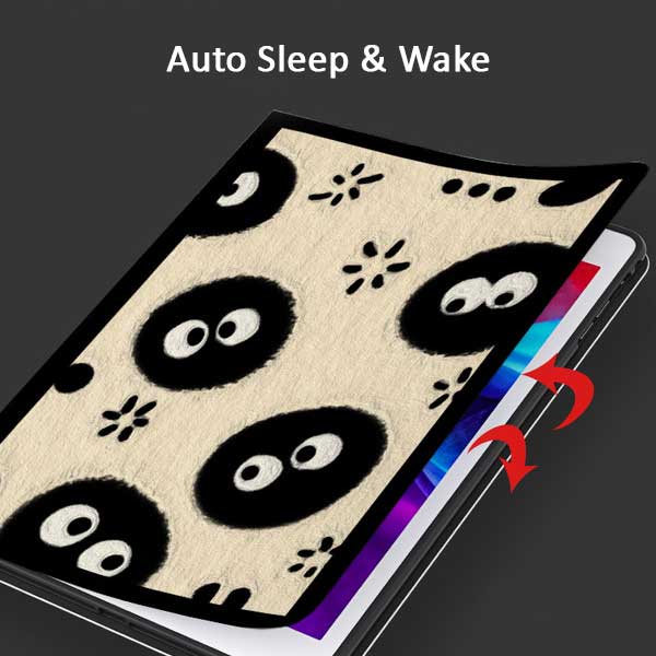 Cartoon iPad Cases with Smart Features: cream, black cartoon black blob characters with eyes, cartoon, playful, kawaii style
