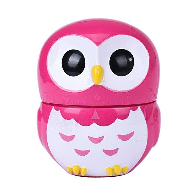 Cartoonish Owl Kitchen Timer: pink, white owl, cartoon kawaii style