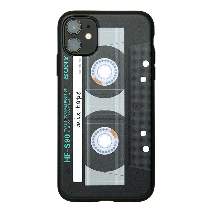 Cassette Phone Case with Retro Design: black, transparent cassette tape, retro style