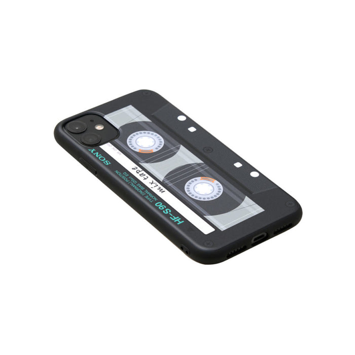 Cassette Phone Case with Retro Design: black, transparent cassette tape, retro style