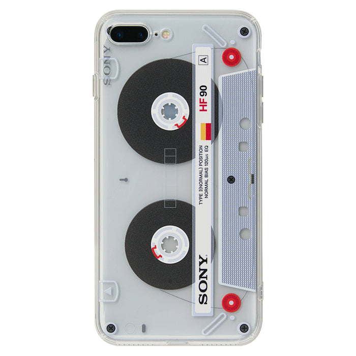 Cassette Phone Case with Retro Design: black, transparent cassette tape, retro style