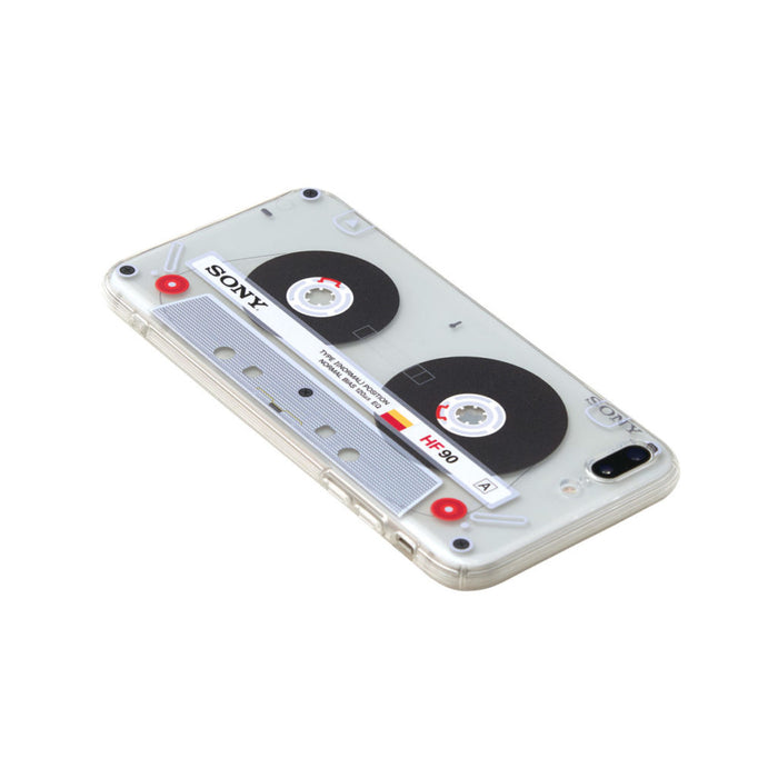 Cassette Phone Case with Retro Design: black, transparent cassette tape, retro style
