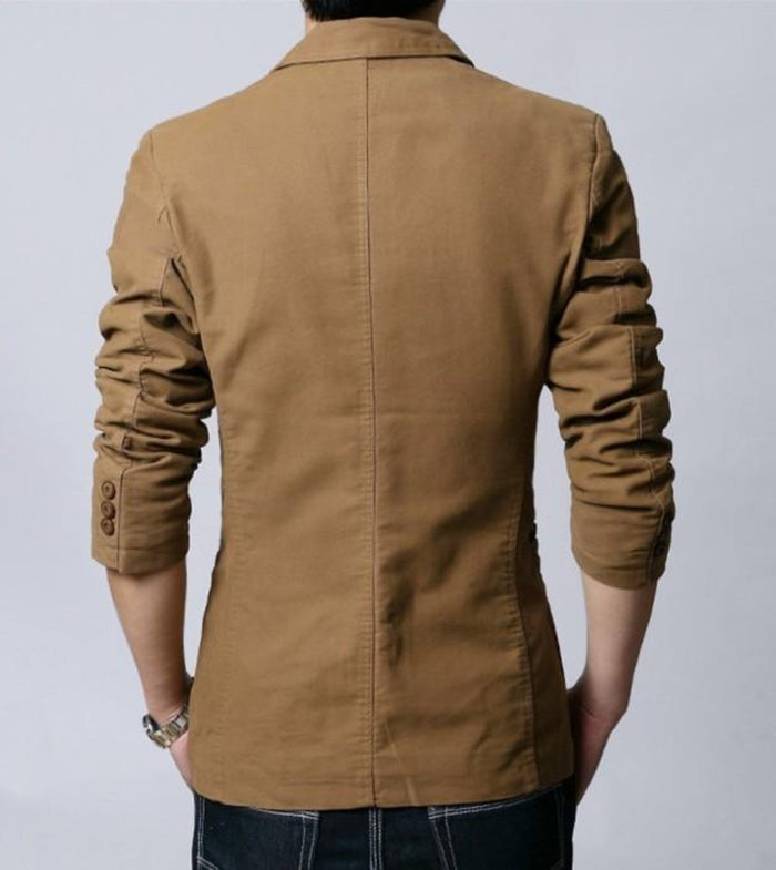 Casual Canvas Jacket for Men: tan brown blazer jacket, casual tailored style