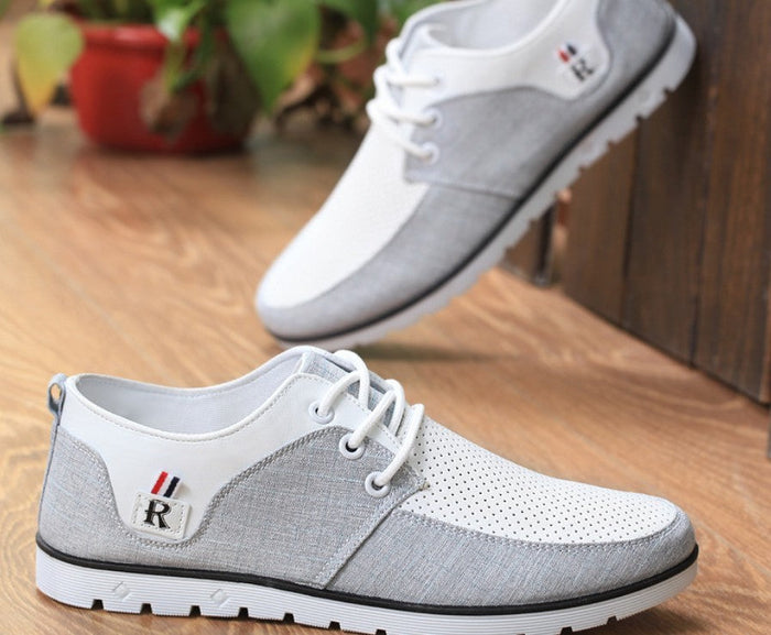 Casual Lace-Up Two Tone Sneakers for Men: light gray, white lace-up casual shoes