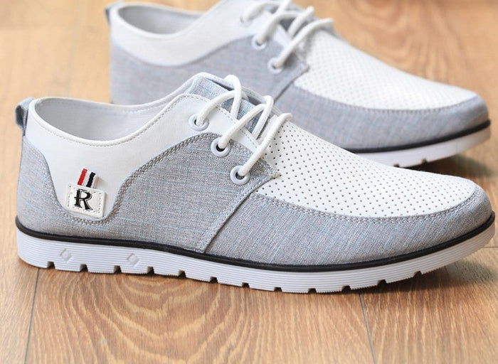 Casual Lace-Up Two Tone Sneakers for Men: light gray, white lace-up casual shoes