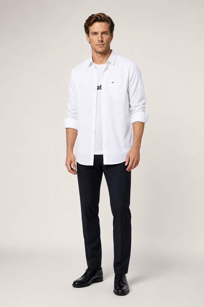 Casual Long Sleeve Button-Up Shirt for Men White