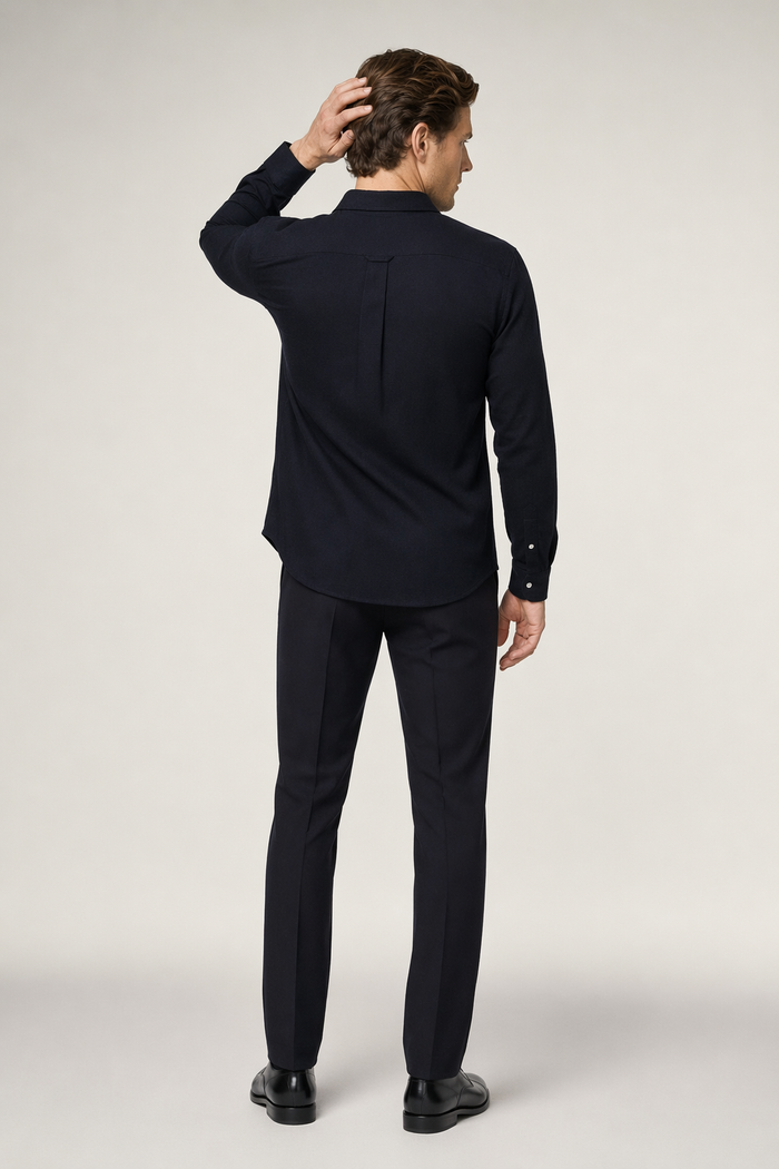 Casual Long Sleeve Button-Up Shirt for Men Navy