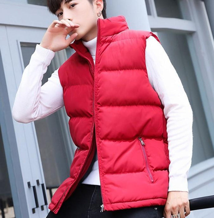 Casual Men's Insulated Sleeveless Jacket: dark olive green, black puffer vest, minimal casual style