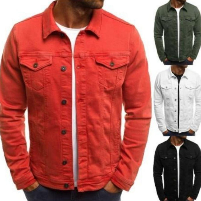 Casual Men's Jacket with Dual Pockets: red, dark green button-front jacket, casual style