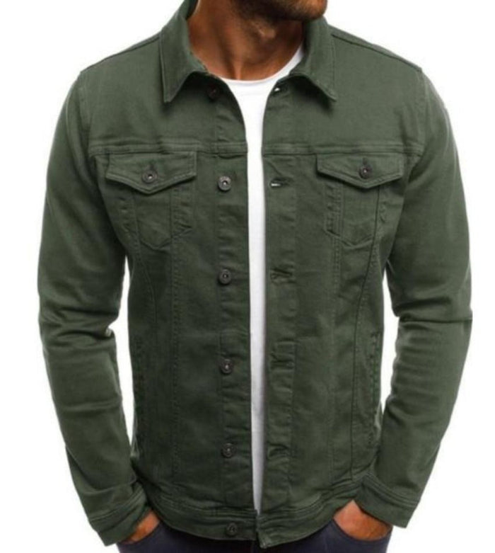 Casual Men's Jacket with Dual Pockets: red, dark green button-front jacket, casual style