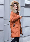 Casual Puffer Jacket for Women with Faux Fur Hood in Caramel Brown: rust orange, tan hooded puffer coat, winter casual style
