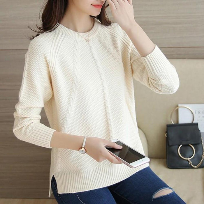 Casual Sweater for Women in Free Size: cream, off-white knit sweater, minimal casual style
