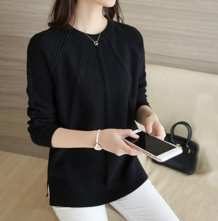 Casual Sweater for Women in Free Size: cream, off-white knit sweater, minimal casual style
