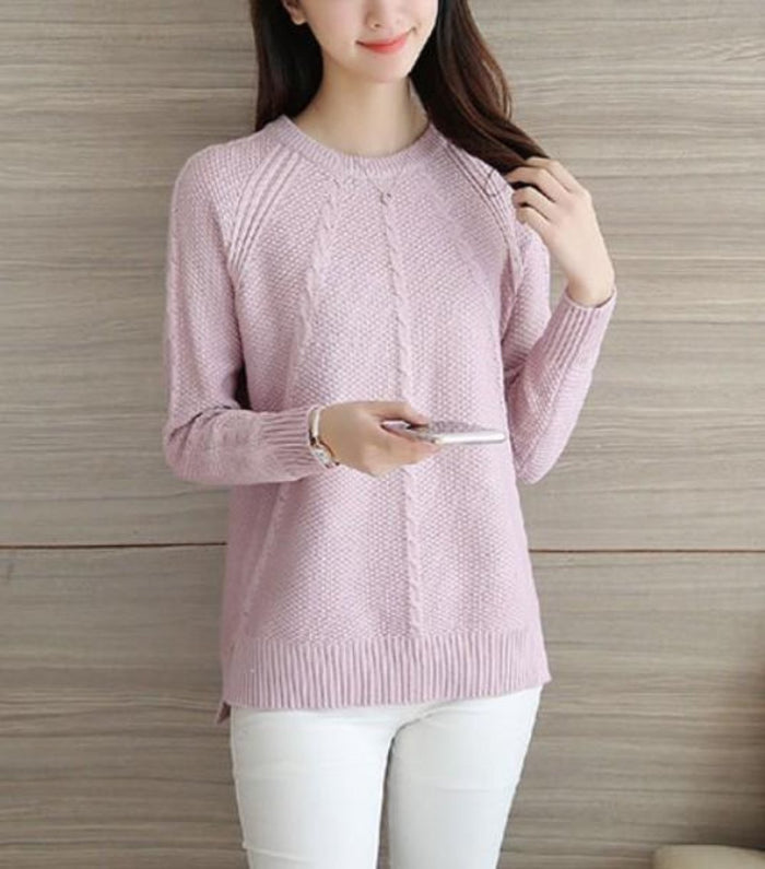 Casual Sweater for Women in Free Size: cream, off-white knit sweater, minimal casual style