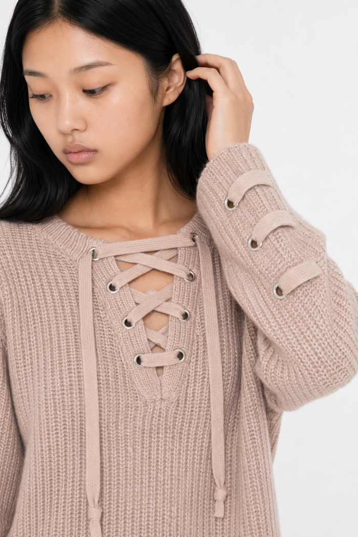 Casual Sweater with Lace-Up Detail for Women Default