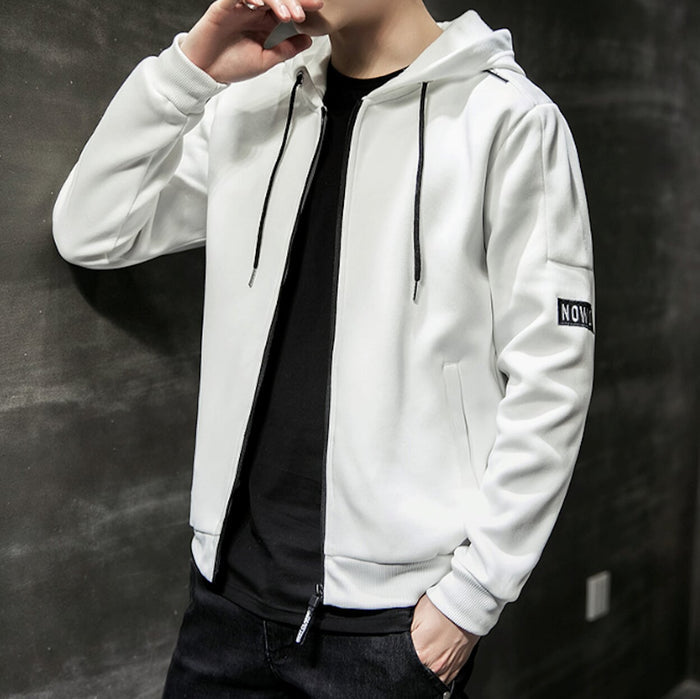 Casual Zip-Up Hoodie for Men: white, black zip-up hooded jacket, minimal casual style