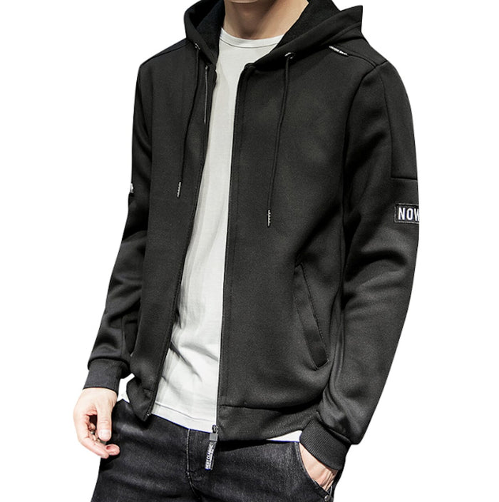 Casual Zip-Up Hoodie for Men: white, black zip-up hooded jacket, minimal casual style