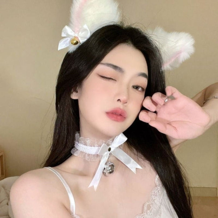 Cat Cosplay Headband: white, pink cat, kawaii costume style