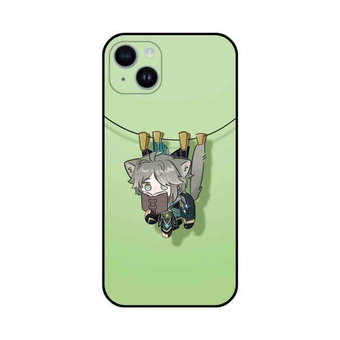 Cat Ear Genshin Impact Phone Cases: light green, black anime-style gray-haired character with animal-like ears, cartoon/anime