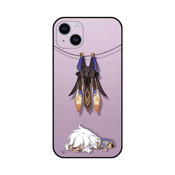 Cat Ear Genshin Impact Phone Cases: light green, black anime-style gray-haired character with animal-like ears, cartoon/anime