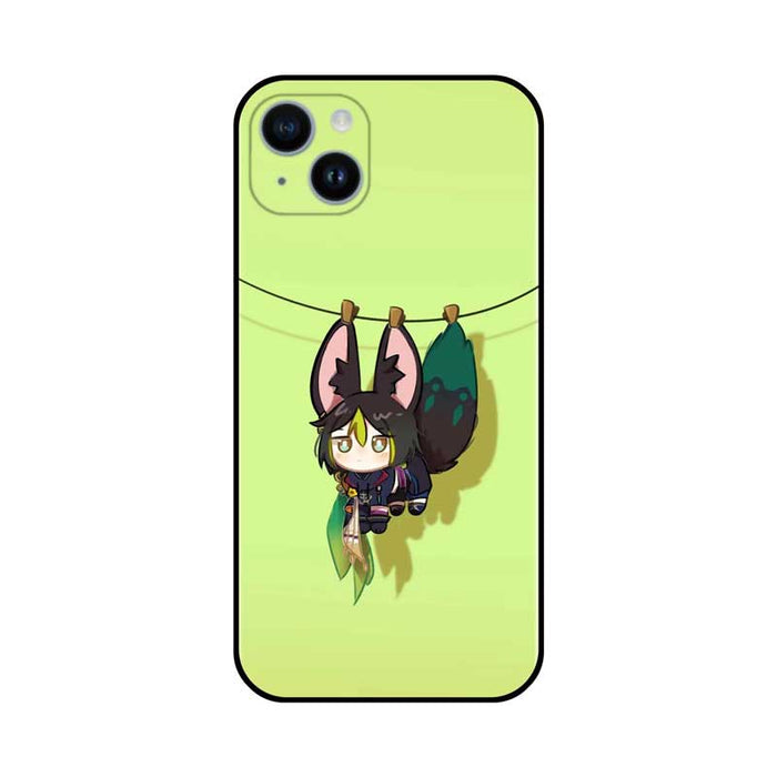 Cat Ear Genshin Impact Phone Cases: light green, black anime-style gray-haired character with animal-like ears, cartoon/anime