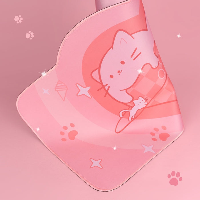 Cat Gaming Mouse Pad with Design: pink, coral pink cartoon cat, kawaii cartoon style