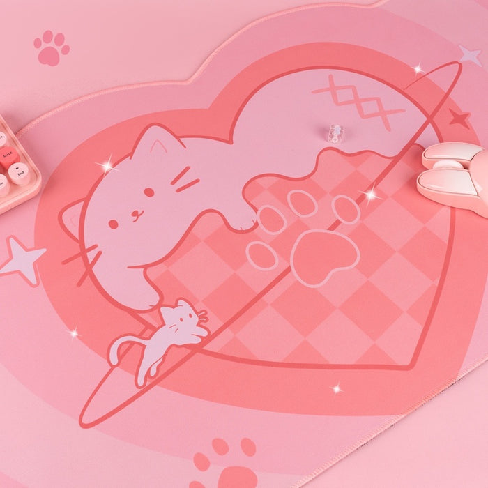 Cat Gaming Mouse Pad with Design: pink, coral pink cartoon cat, kawaii cartoon style