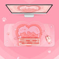 Cat Gaming Mouse Pad with Design: pink, coral pink cartoon cat, kawaii cartoon style