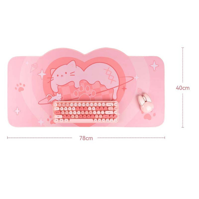 Cat Gaming Mouse Pad with Design: pink, coral pink cartoon cat, kawaii cartoon style