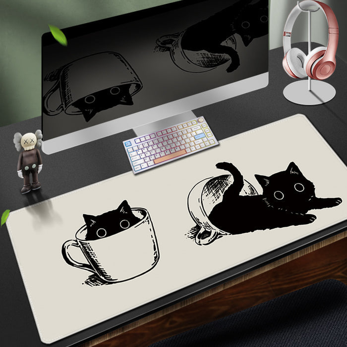 Cat Large Mouse Mat for Gamers: orange, cream cartoon cats, kawaii cartoon style