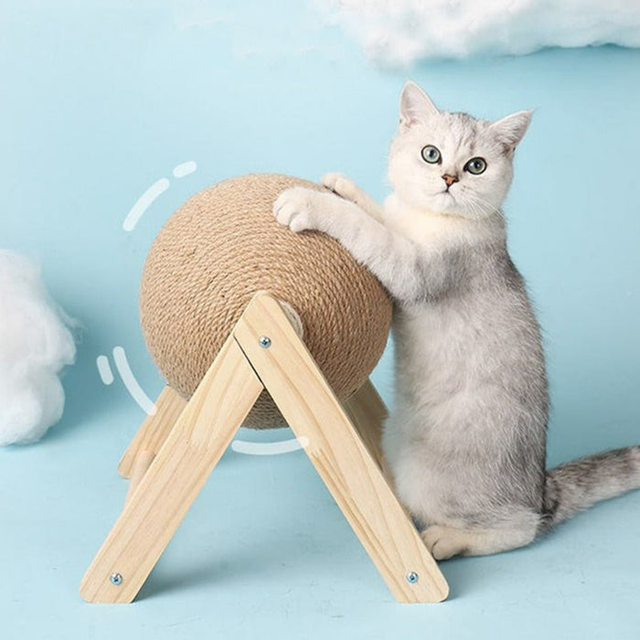 Cat Playtime Essential: Interactive Scratching Toy Ball: beige, light natural wood cat, minimal style