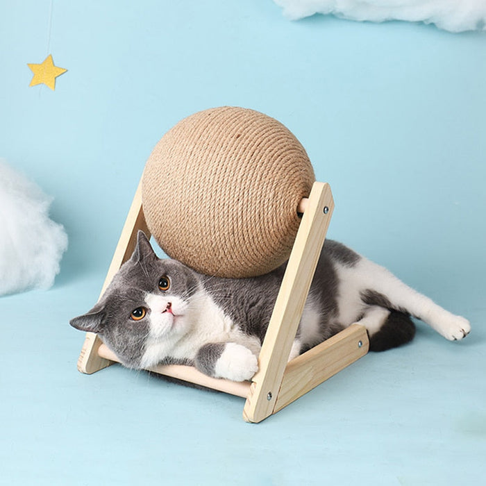Cat Playtime Essential: Interactive Scratching Toy Ball: beige, light natural wood cat, minimal style