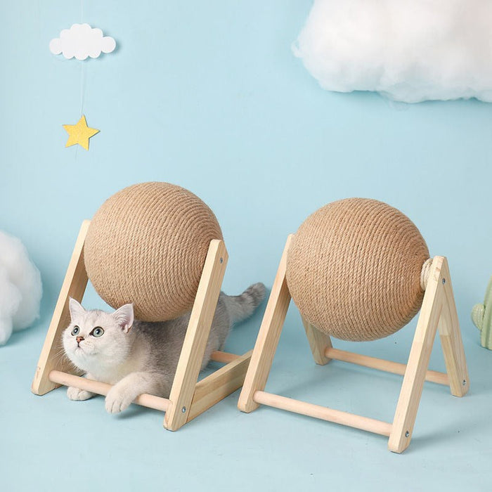 Cat Playtime Essential: Interactive Scratching Toy Ball: beige, light natural wood cat, minimal style