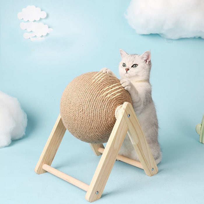 Cat Playtime Essential: Interactive Scratching Toy Ball: beige, light natural wood cat, minimal style