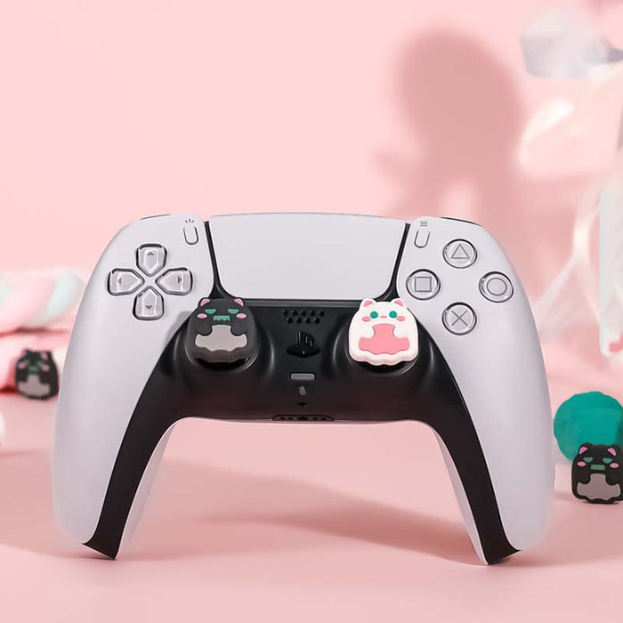 Cat Steam Deck Thumb Grips, Cute & Functional: white, black game controller, modern gaming accessory style
