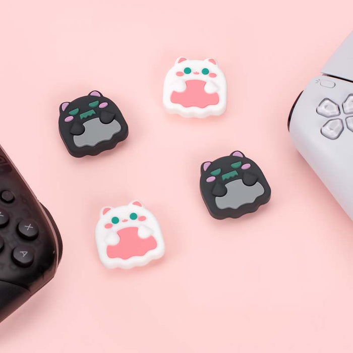 Cat Steam Deck Thumb Grips, Cute & Functional: white, black game controller, modern gaming accessory style
