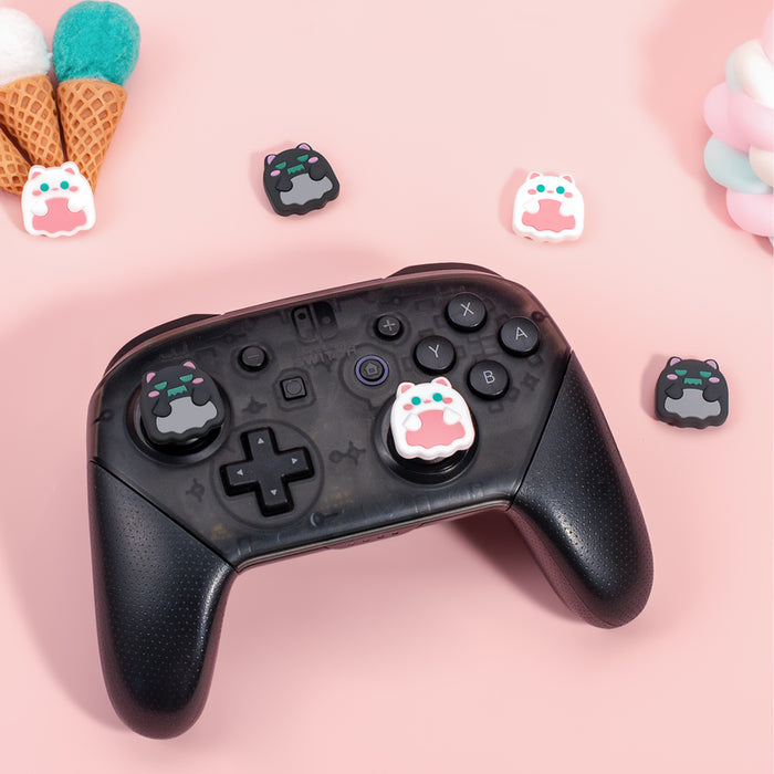 Cat Steam Deck Thumb Grips, Cute & Functional: white, black game controller, modern gaming accessory style