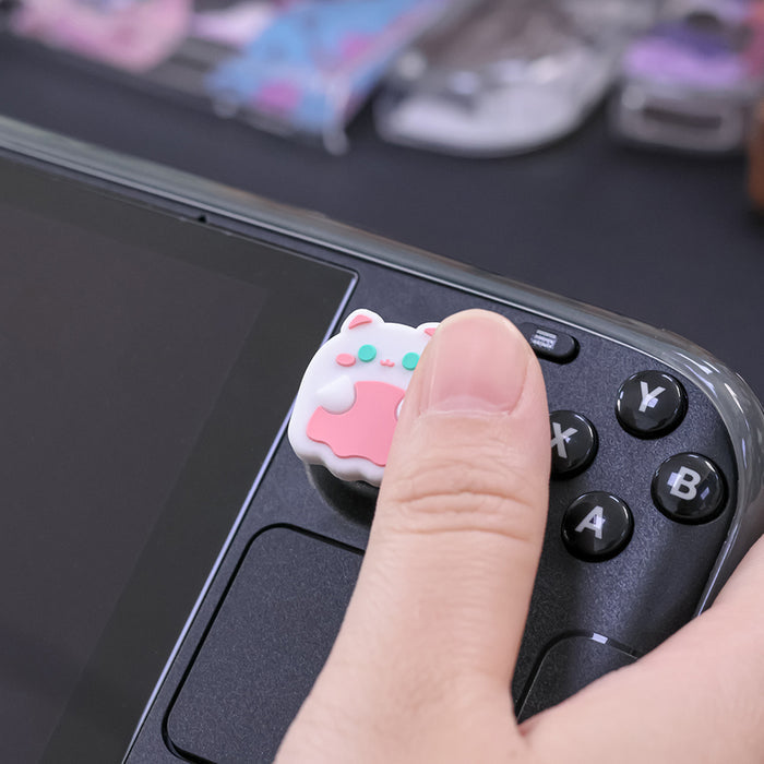 Cat Steam Deck Thumb Grips, Cute & Functional: white, black game controller, modern gaming accessory style