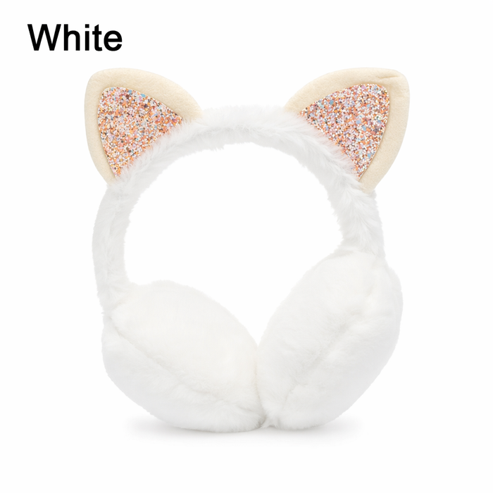Cat-Themed Cozy Winter Earmuffs White