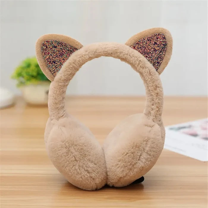 Cat-Themed Cozy Winter Earmuffs: pink, gray cat, kawaii style