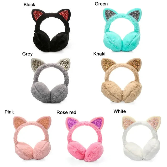 Cat-Themed Cozy Winter Earmuffs: pink, gray cat, kawaii style