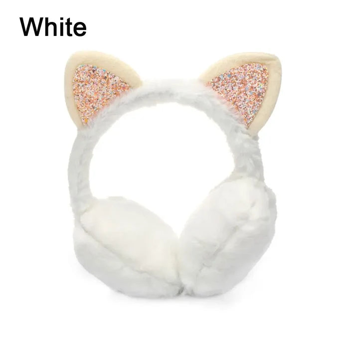 Cat-Themed Cozy Winter Earmuffs: pink, gray cat, kawaii style